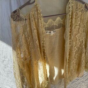 Cottagecore Cream Lace Cardigan Coquette Girl Open Front | Size L